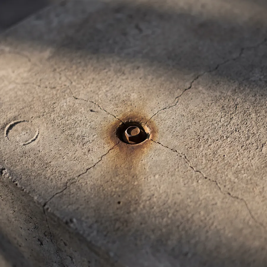 Aged concrete with a single recessed bolt